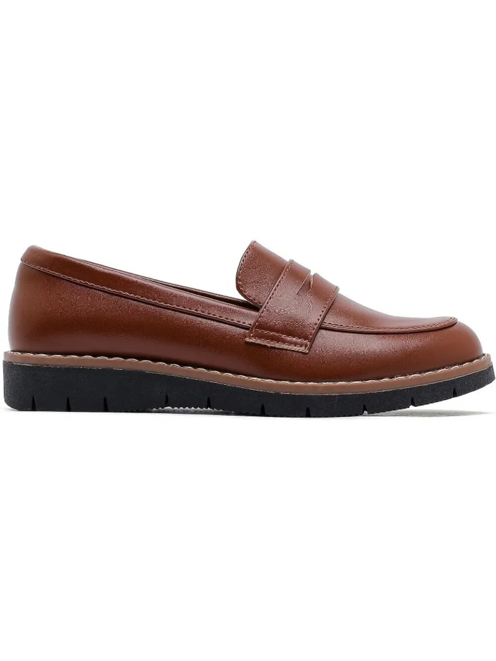 🆕Women's Classic Brown Round Toe Platform Chunky Heeled Loafers Business Shoes